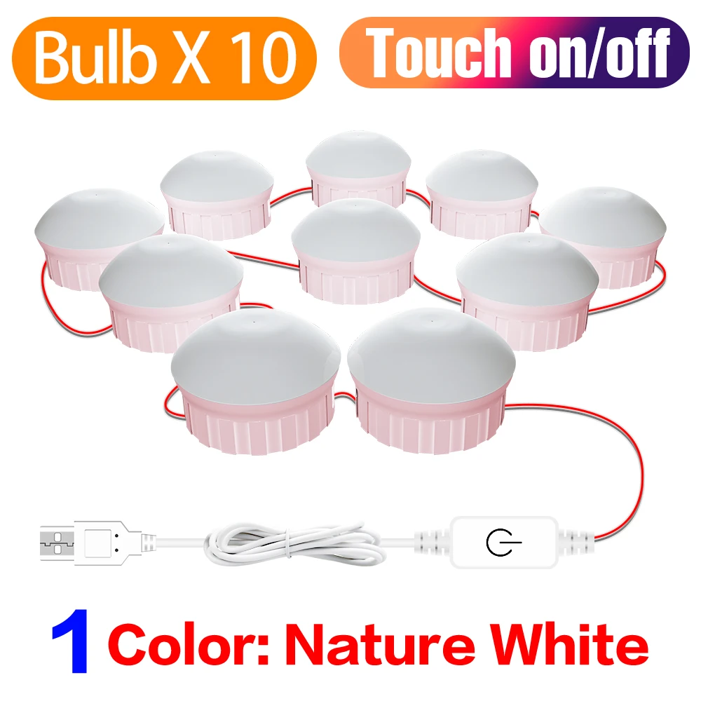 LED Make-upspiegellamp Badkamer Vanity Lights Touch Dimmen Slaapkamer Kaptafel Verlichting Natuur Wit DC5V 2/6/10/14 Lampenset