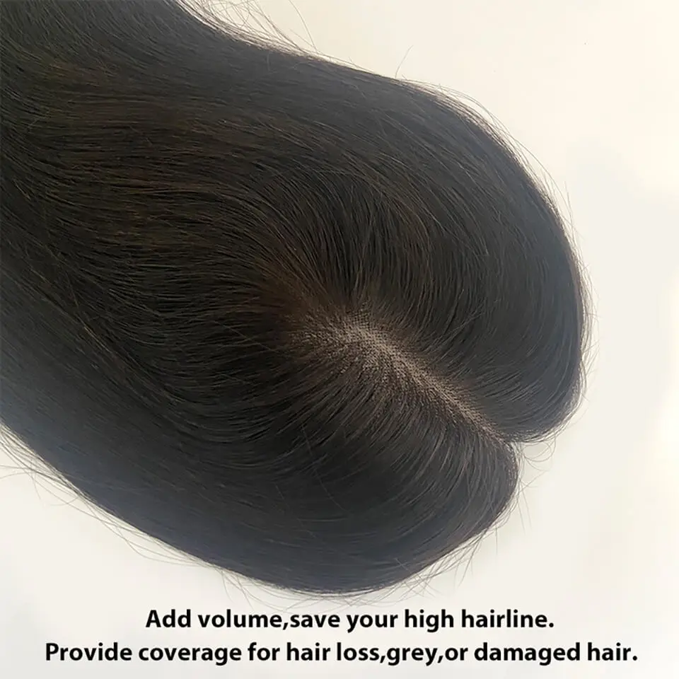 Fine Mono & Pu Base Human Hair Topper With 3 Clips On Straight Human Hair Toppers For Women 100% Remy Human Hair Wigs Hairpieces