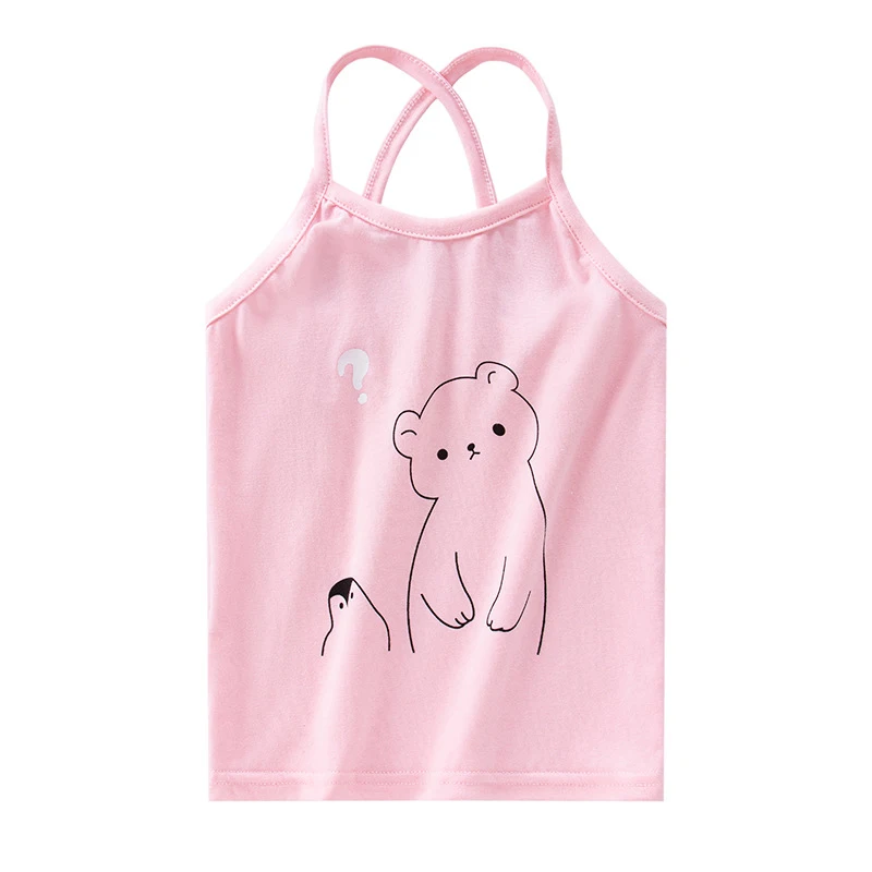 LJMOFA Summer Cute Cat T Shirt Tops For 2-8T Girls Children Crop Tops Family Matching Outfits Underwear Sleeveless Tees B224