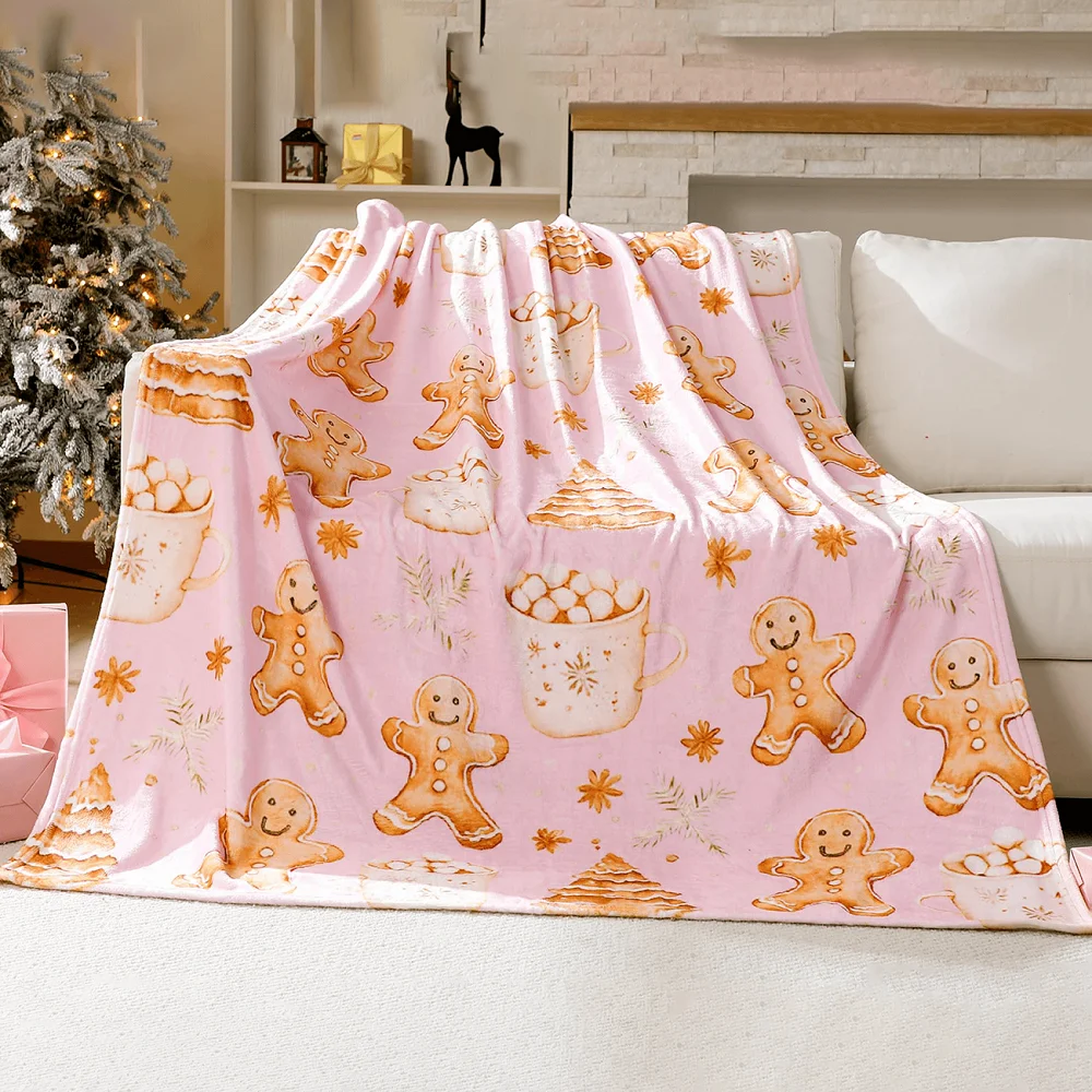 Gingerbread Man Weihnachts-Überwurfdecke für Erwachsene, Urlaubsbaum- und Keks-Thema für Schlafzimmer, Couch, Reisen, Heimdekoration