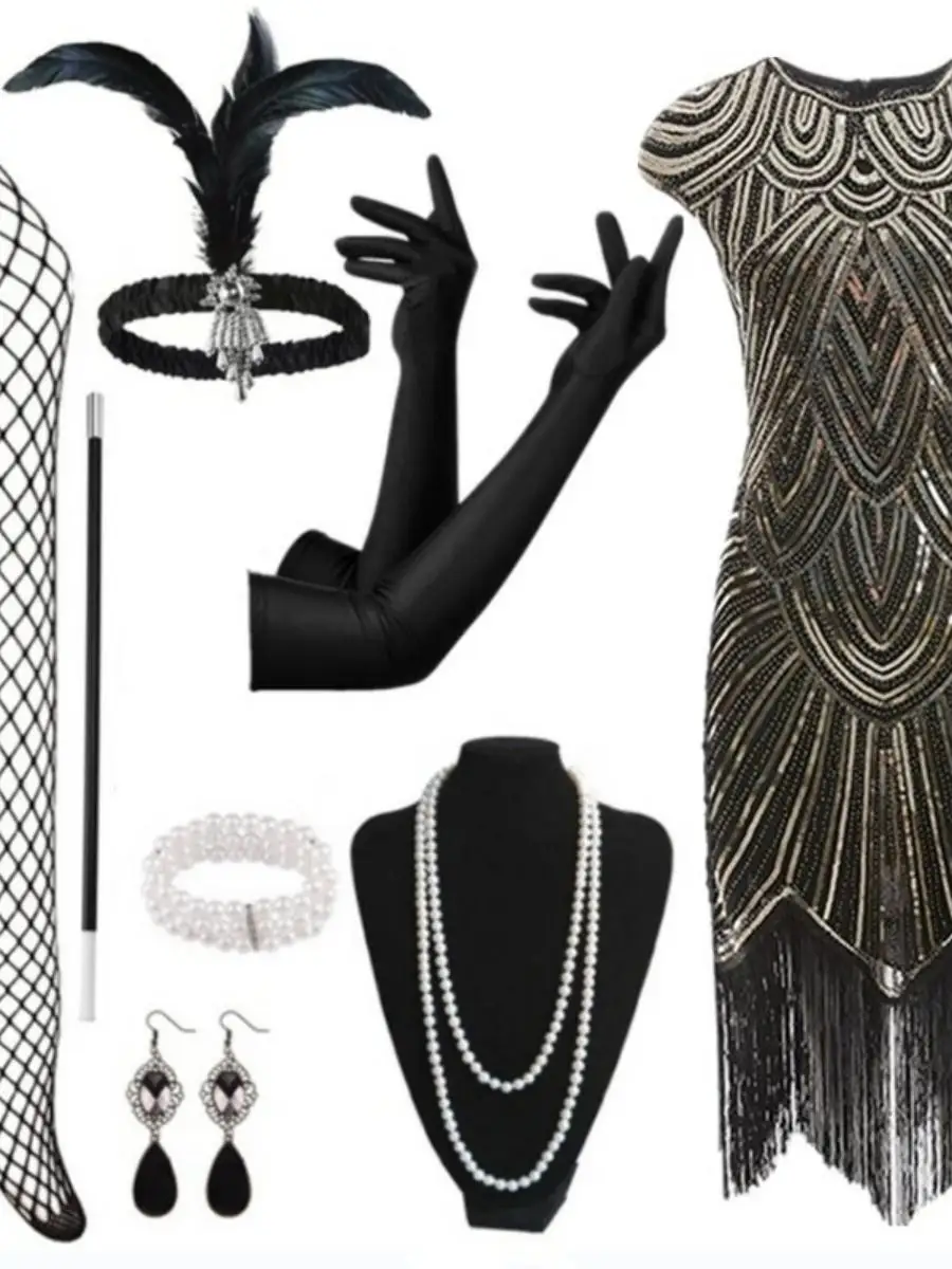 

Ретро с блестками Svel Dr 920s Гэтсби Юбка с кисточками Комплект вечернего платья Женская мода Ретро Sle Par Dr