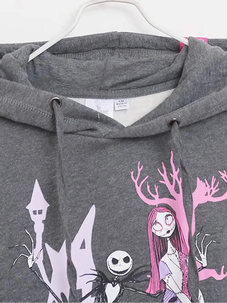 Disney Sweatshirt The Nightmare Before Christmas Cartoon Print Women Skellington Sally Hooded Long Sleeve Fleece Jumper Tops