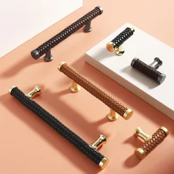 Simple Leather Cabinet Door Handles Zinc Alloy Cabinets Wardrobes Kitchen Drawer Knobs and Handles for Furniture