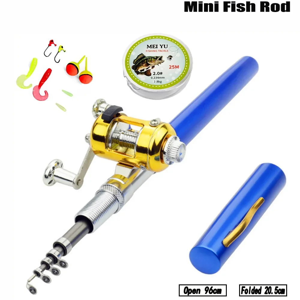 Portable Telescopic Mini Fishing Pole Ultralight Pen Shape Fishing Rod Reel Full Kit Fishing Accessories Outdoor River Lake