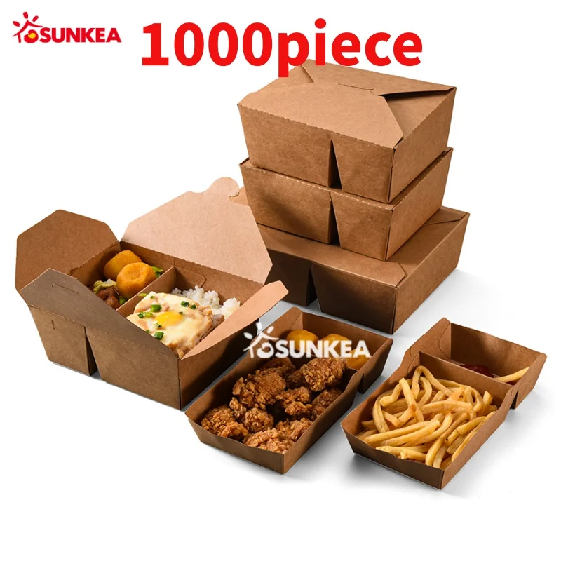 10 00piece.Custom.Customized logo Printed Takeaway kraft food paper bento lunch box with two compartments