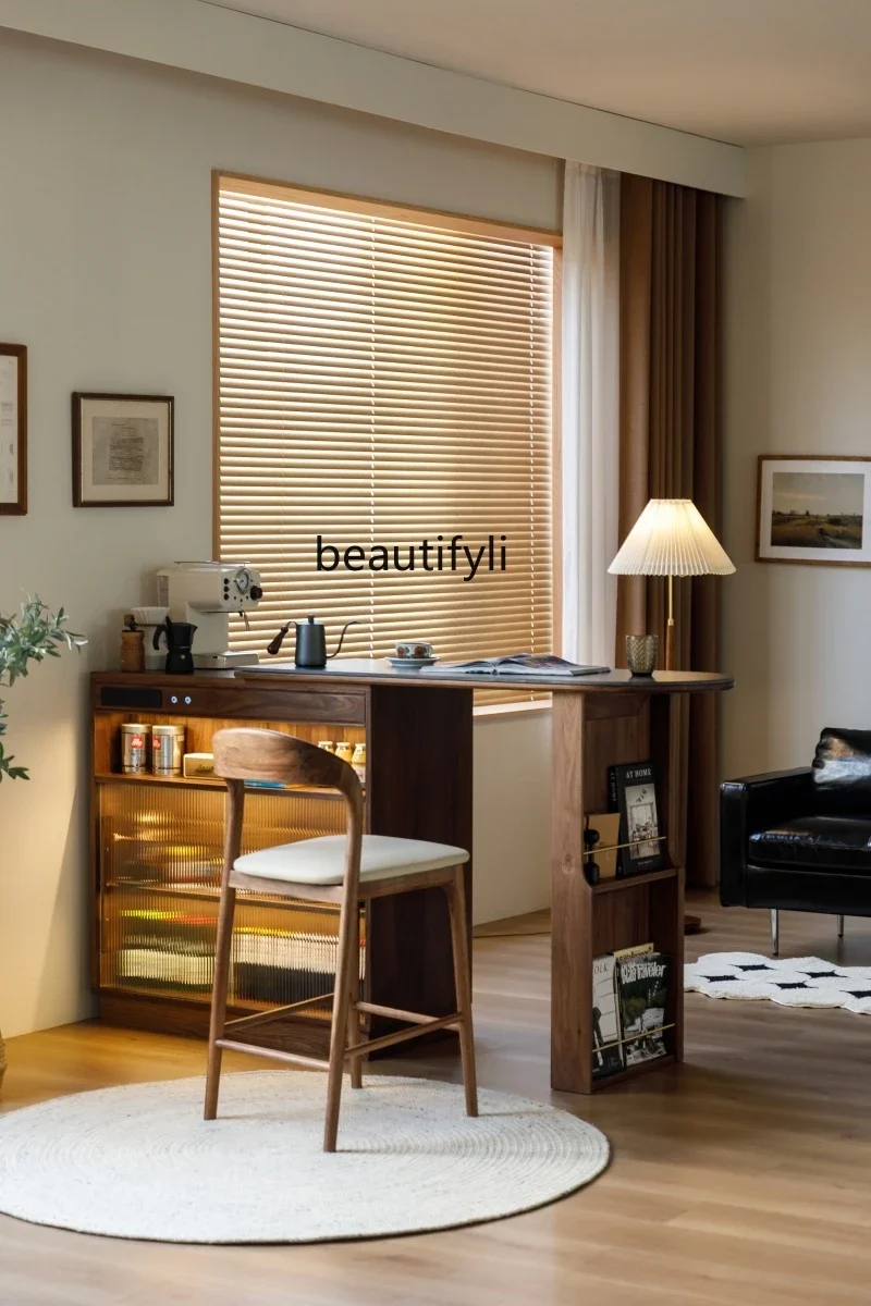 

Телескопический барный шкаф из черного ореха, островная перегородка из каменной плиты, шкаф для хранения на балконе для гостиной, обеденный боковой шкаф