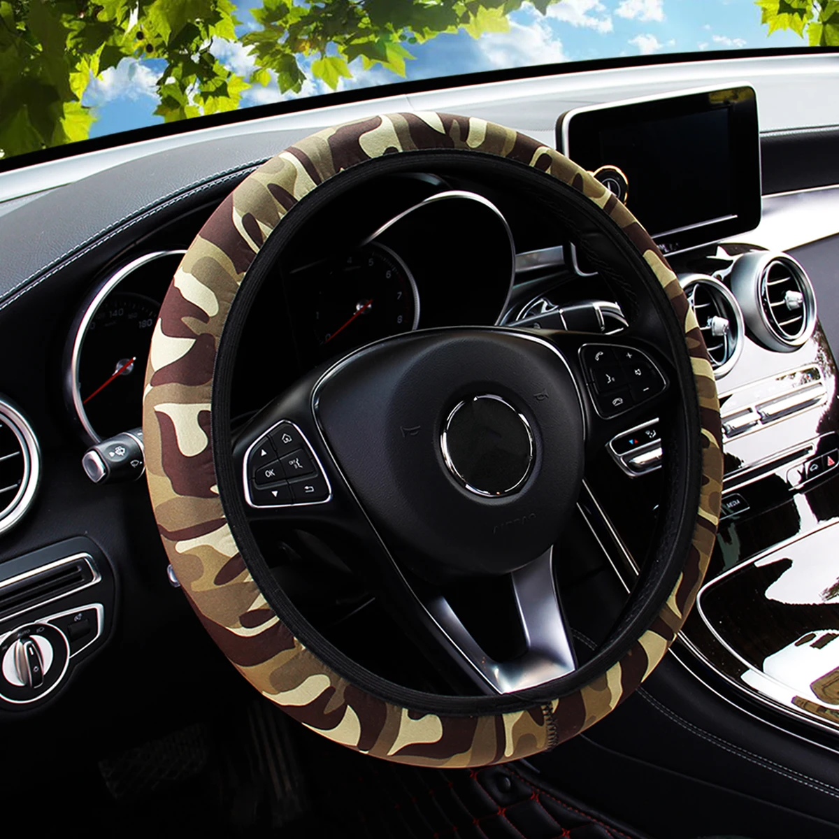 19 Diving material printed fabric car rimless steering wheel cover Christmas camouflage sunflower leopard pattern car decoration - view 3