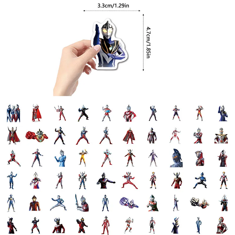 Stiker kartun Ultraman DIY 100 buah stiker bagasi telepon kulkas tahan air stiker Anime gambar figur mainan stiker hadiah