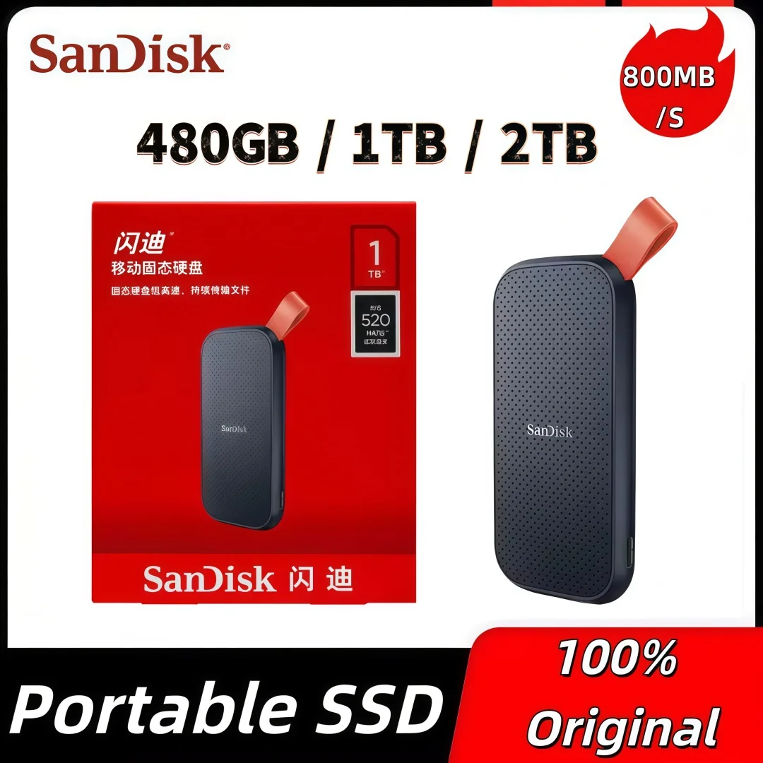 

Внешний твердотельный накопитель SanDisk E30 2 ТБ 1 ТБ 480 ГБ, высокоскоростной портативный SSD USB 3.2 USB-C