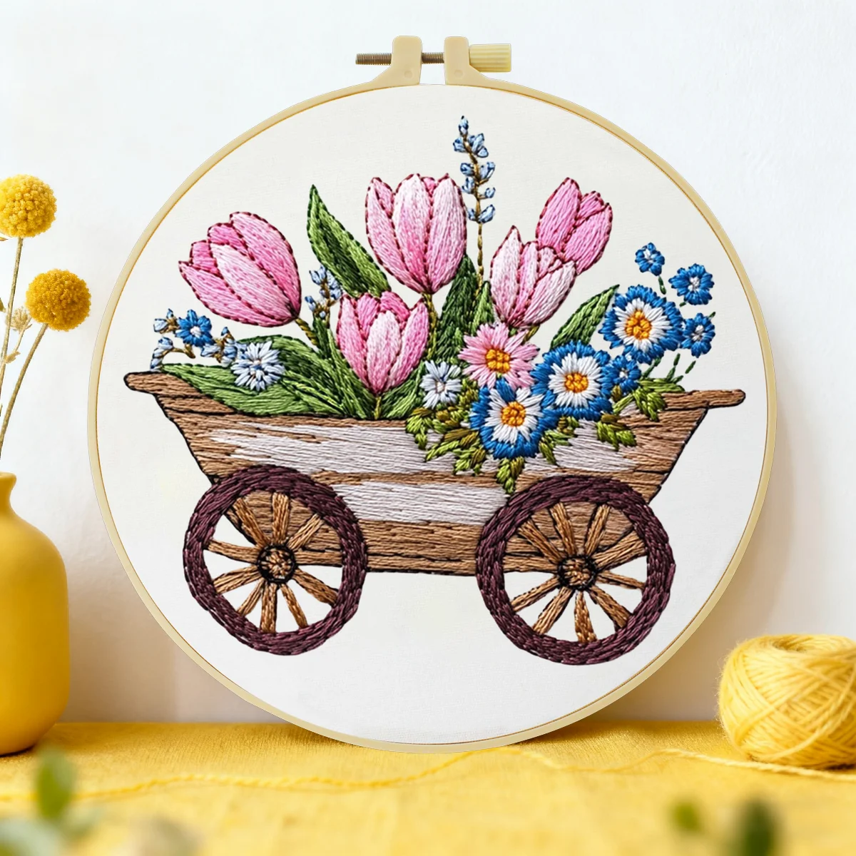 1 Stück 20X20CM/15X15CM 7,87/6,3 Zoll Blumen-Stickerei-Starter-Kit DIY-Kit DIY-Stickerei-Set Handarbeiten Malerei Nadelkunst – Detail 3
