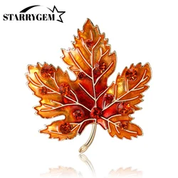 Rhinestone Maple Leaf Brooches for Women Unisex Plant Leaf Pins Office Party Collection Friends Gifts Accessories