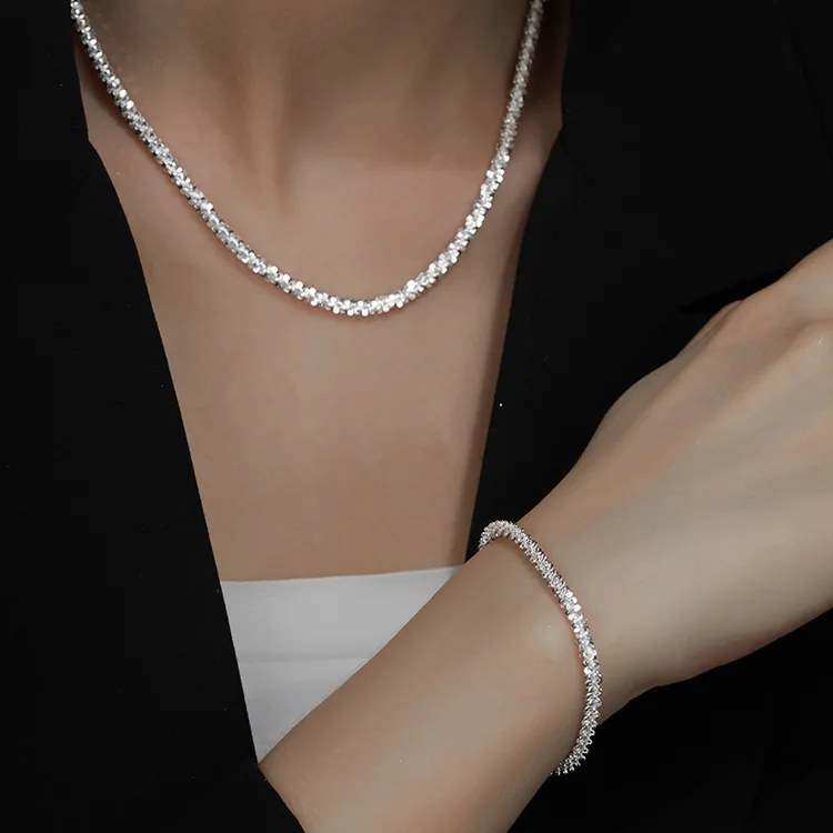 

925 Sterling Silver 2mm Side Chain Necklace Set 7.5-32 Inch for Women Men Fashion Wedding Jewelry