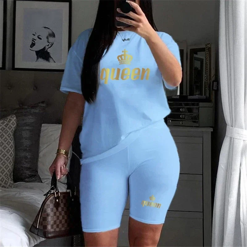

Queen 2024 Summer Womens Tracksuit Printing T-Shirt+Short 2 Piece Sets Lady Luxury Jogging Short Suit Casual Trend Sports Outfit