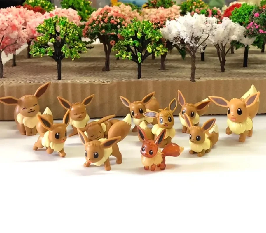 Mini muñecas en miniatura de Pokémon Eevee, modelos de juguetes de colección de ornamentos, combate posturas, sittings, Sleepes