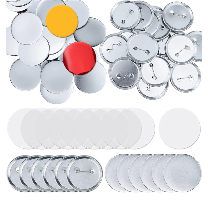 100 Sets Round Button Parts Blank Making Supplies 58mm Metal Button Badge Making Kits, Blank Pin Back Button Parts