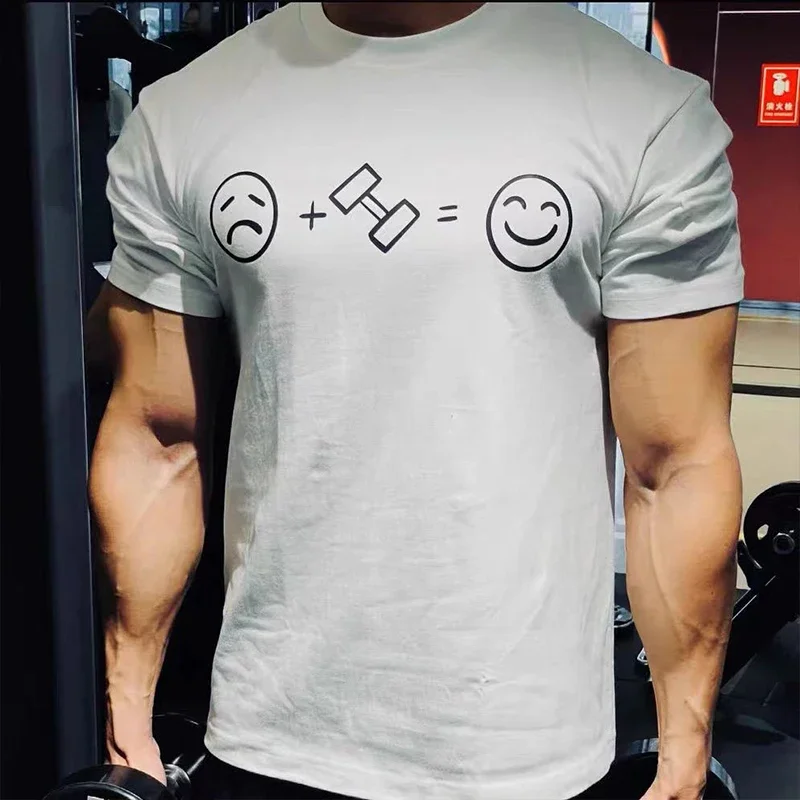 Hip Hop Streetwear Man T-shirts GYM Sports Print T Shirt Men Summer Cotton Oversized Tees O-Neck Short Sleeve Tees Tops