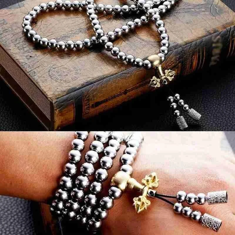 8mm Outdoor Self-defense Hand Bracelet Necklace Steel 118 Buddha Beads Metal Chain Accessories Self Protection Survival Tools