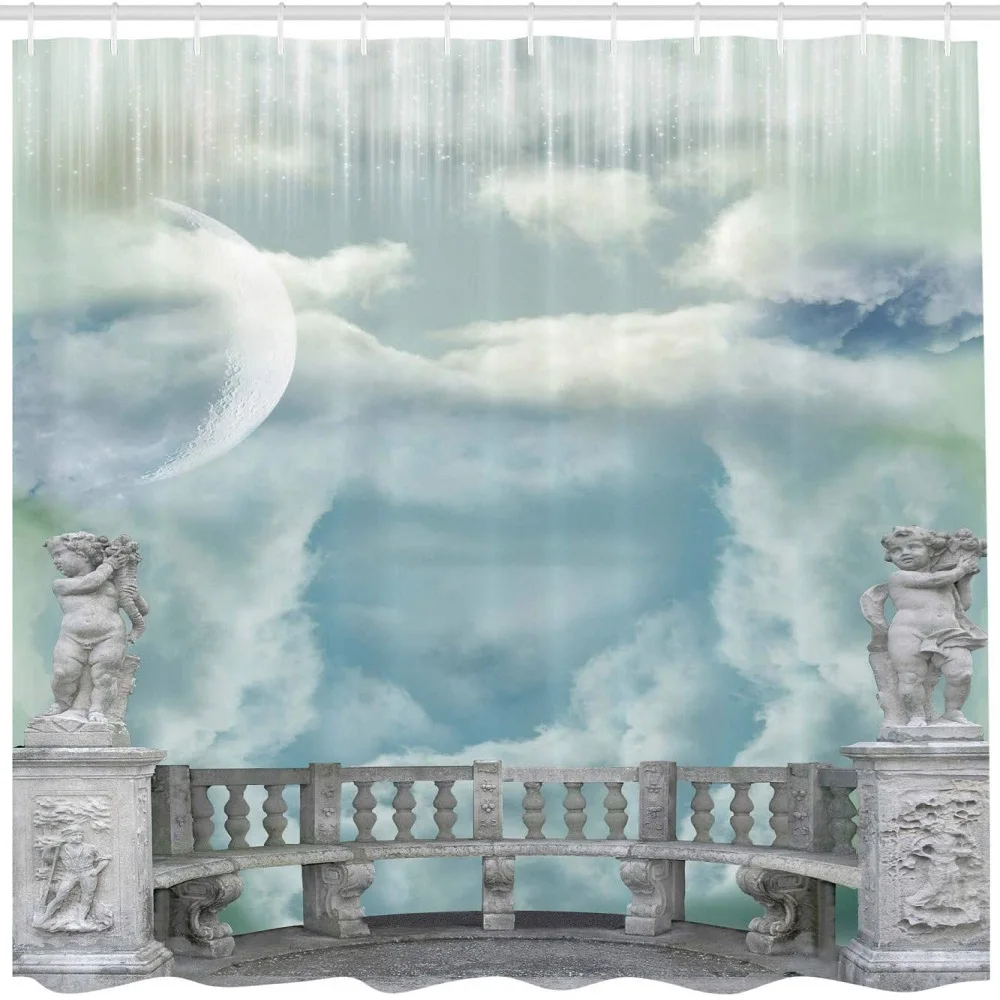 

Princess Castle Shower Curtain Angel Statue Sky Balcony Foggy Gate Fantasy Scene Pattern Bath Curtains Bathroom Fabric Screens