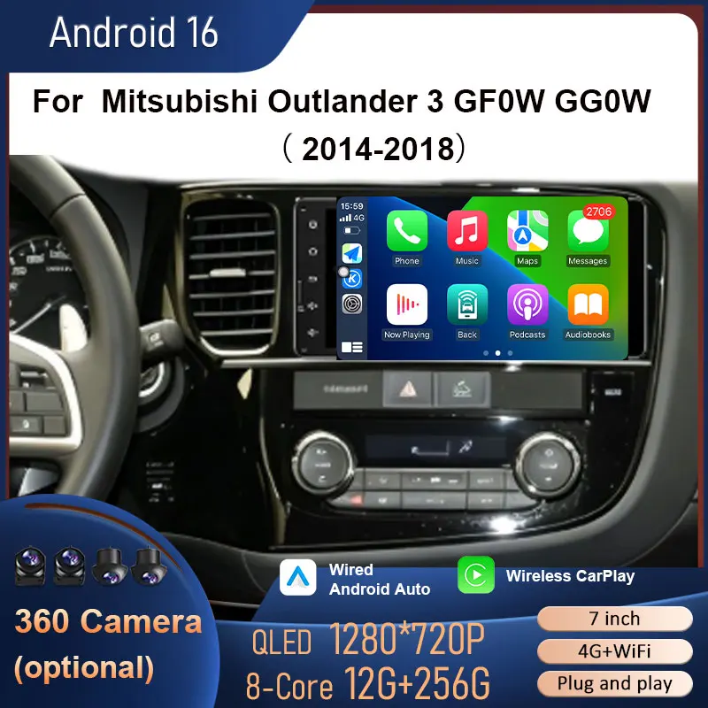 7 inch for  Mitsubishi  Outlander 3 GF0W GG0W 2014 - 2018  Android Auto Car Radio Mutimedia Player GPS Navigation Bluetooth 4G