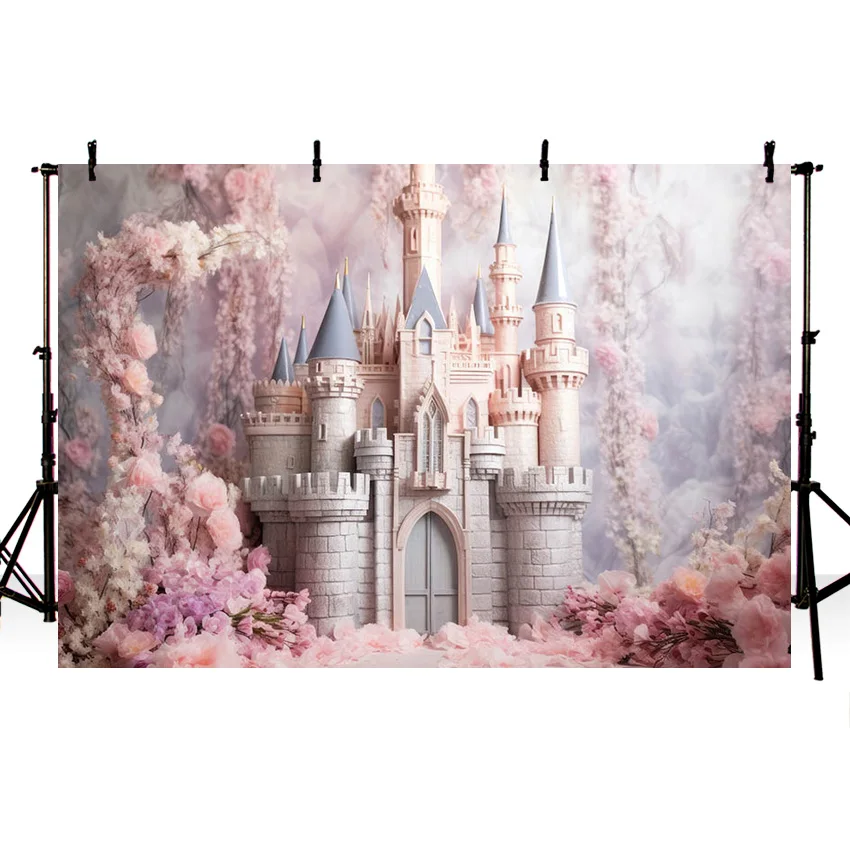 Mehofond Photography Background Spring Pink Princess Girl Birthday Party Floral Blossom Castle Wonderland Photo Backdrop Studio