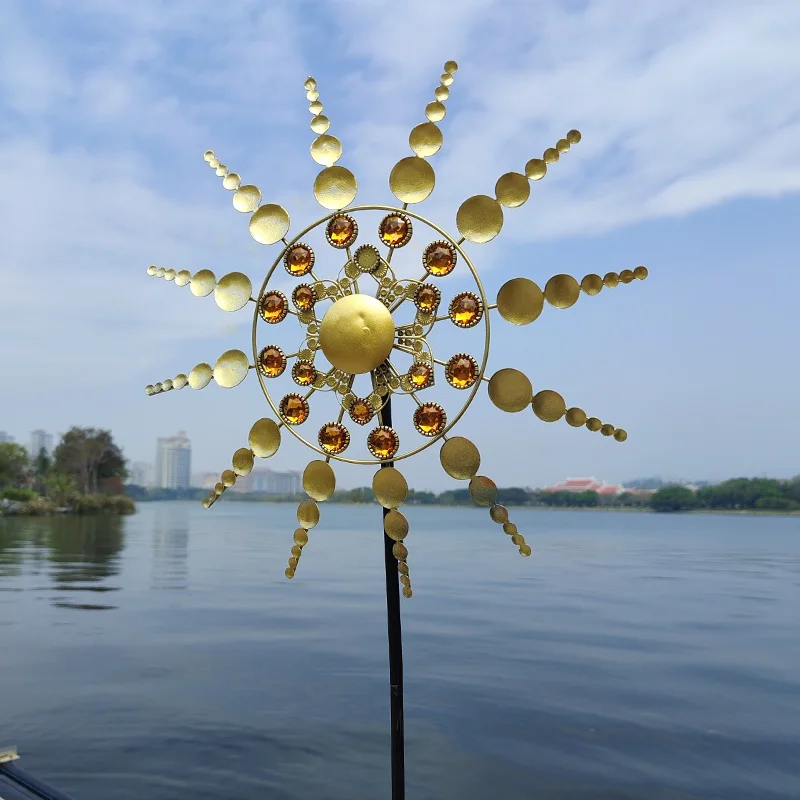 Sunflower Iron Windmill Spinner Outdoor Garden Decor for Yard Rotating Wind Powered Ornament Vintage Landscape for Small Spaces