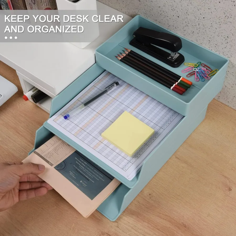 صينية مكتب بلاستيكية من طبقتين من BlueStack - منظم رسائل قابل للتكديس لإيصالات المجلات الورقية مقاس A4 مثالية للمكتب المنزلي والأعمال #4