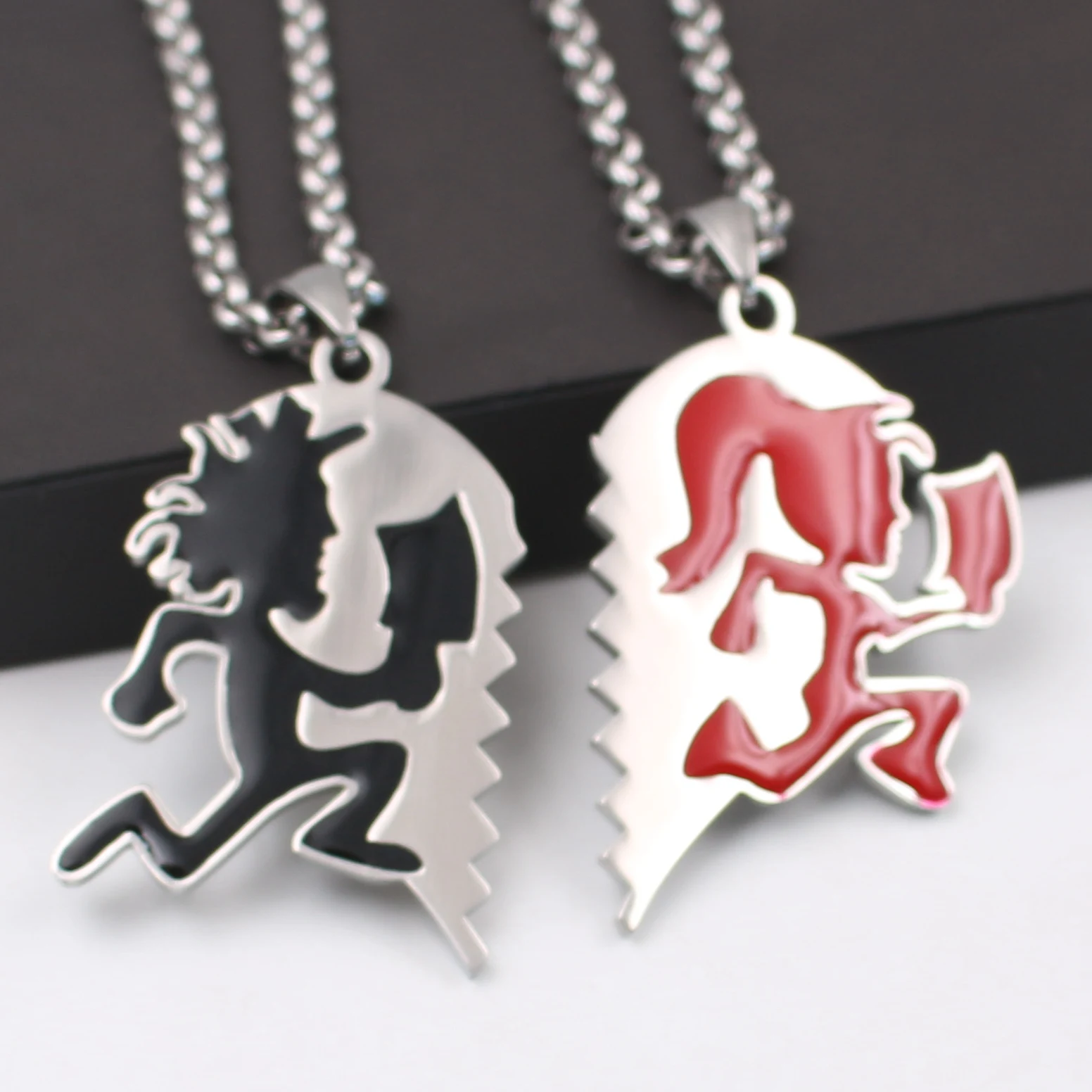 Pair Juggalo/Lette Hatchetman Charm Stainless Steel ICP Heart Black Hatchet Man Red Women Pendant Couple Necklace /4MM30''