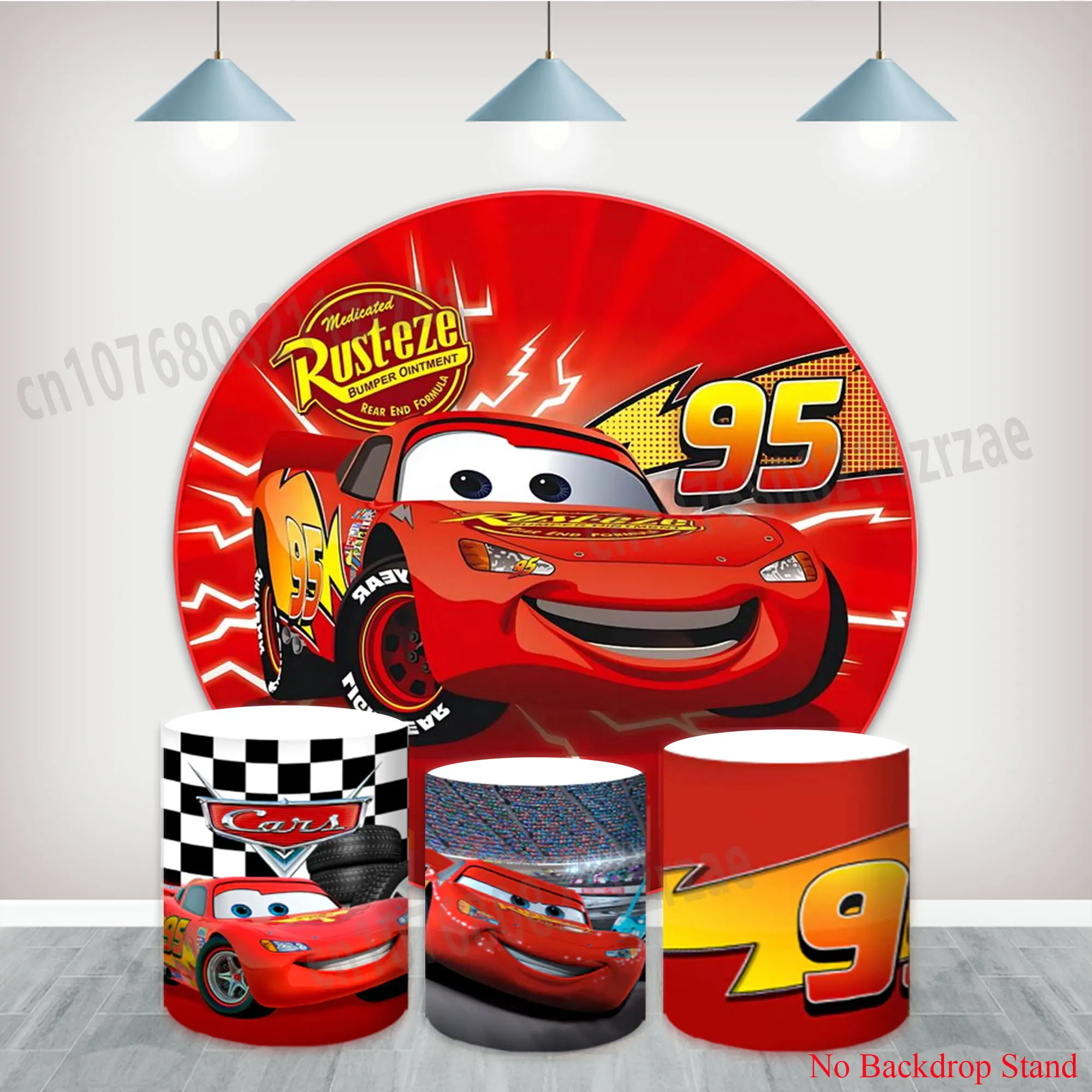 

Cartoon Red Racing Cars Round Backdrop Covers Boys Kids Birthday Party Decoration Wheel Cylinder Backgrounds Baby Shower Banner
