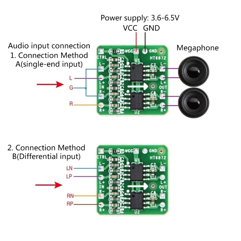 2x3W Digital Class D HT6872 3.6-6.5V Power Differential Amplifier