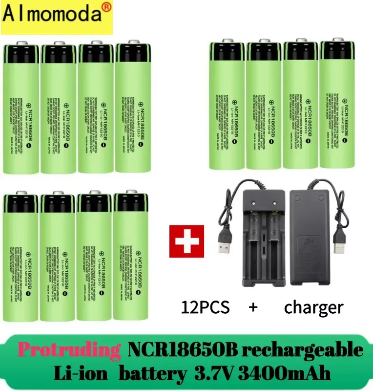 2024 protruding 100% USB rechargeable lithium battery NCR18650 3.7V 3400mAh 34B USB charger original battery cell flashlight