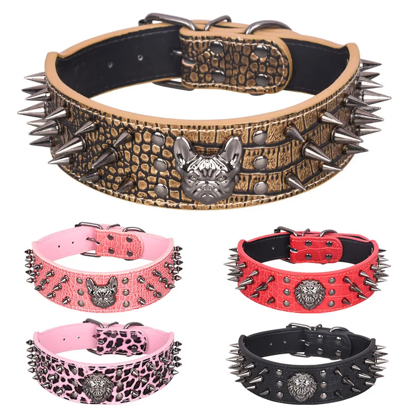 New Anti Bite Rivet Dog Collar Domineering Pointed Nail Medium-sized Pet Collar Bulldog French Fighting Dog Collars Pet Supplies