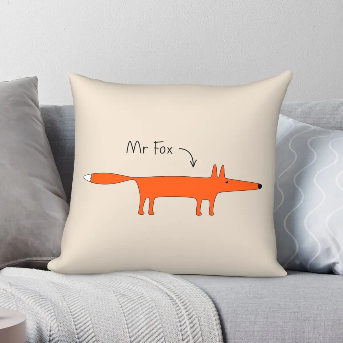 Mr Fox Square Pillowcase Polyester Linen Velvet Creative Zip Decor Pillow Case Sofa Cushion Case 45x45