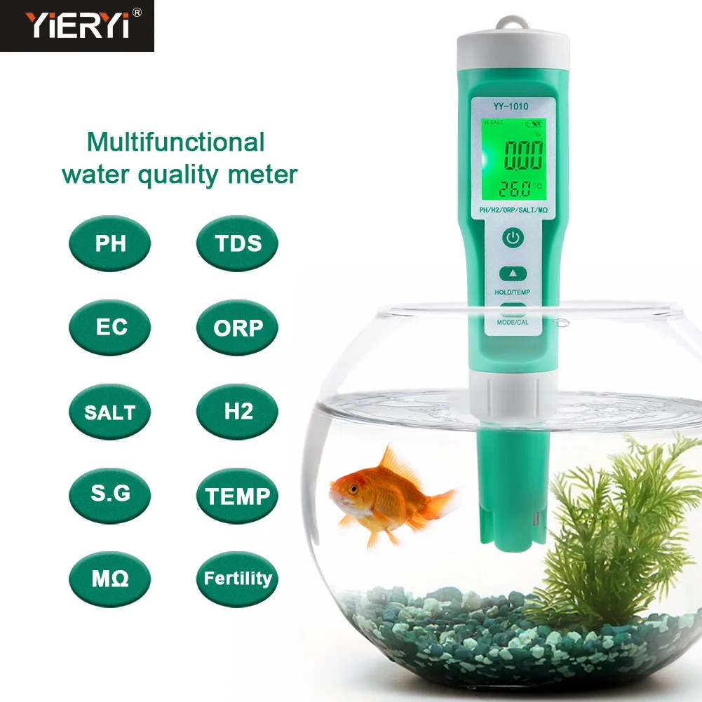 10 in 1 PH/EC/TDS/ORP/H2/Fertile/Salinity/S.G./Resistivity/Temp  Water Quality Meter Digital Multifunction Tester For Aquariums