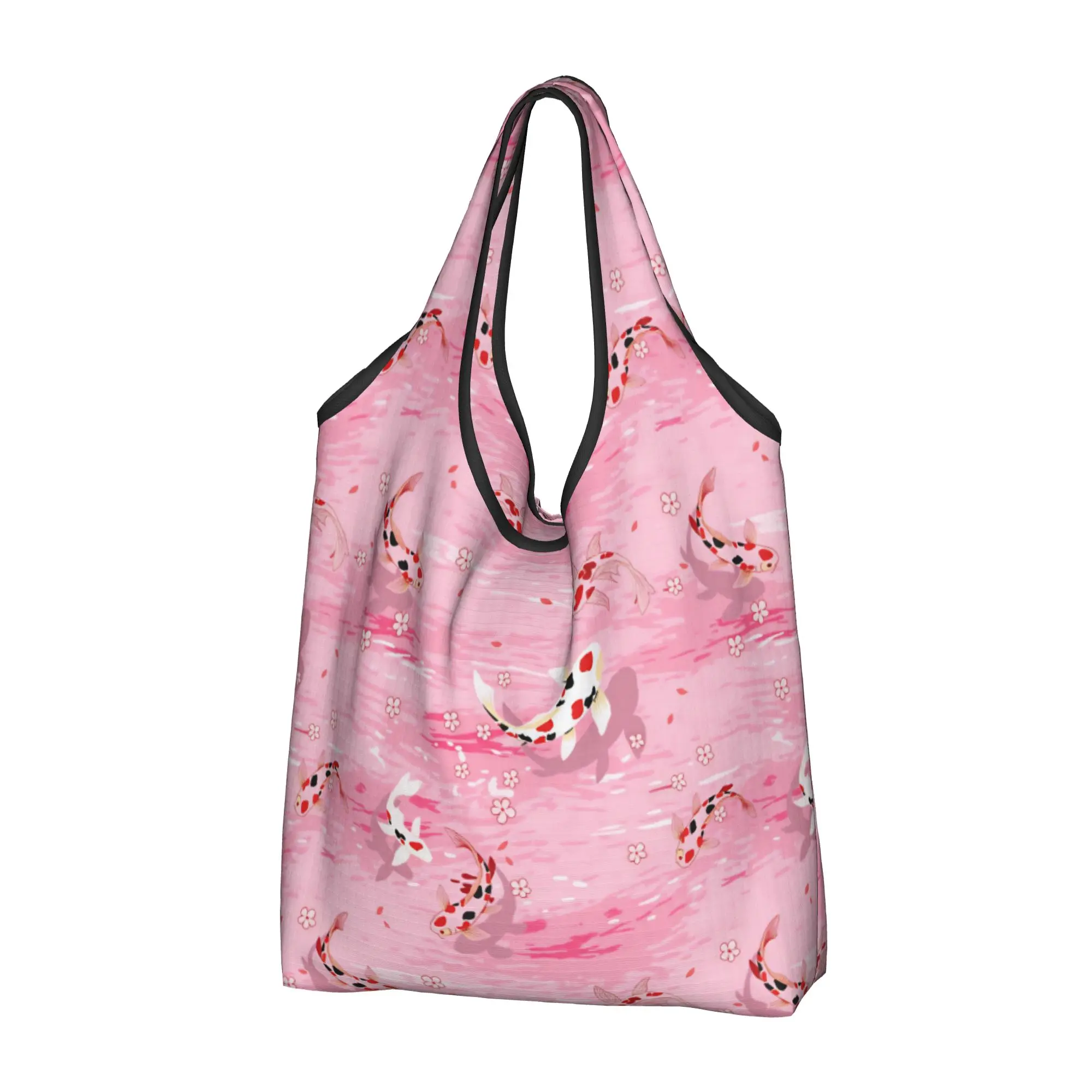 Koi Fish Lotus Flowers And Lily Pads Groceries Tote Shopping Bag Custom Japanese Style Shopper Shoulder Bag Big Capacity Handbag
