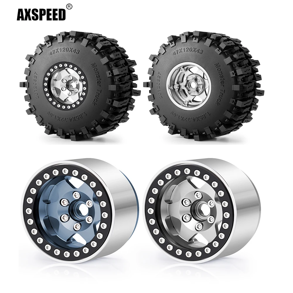 AXSPEED 120mm Rubber Tire Tyre 1.9 Inch Beadlock Wheels Rim Hub for 1/10 RC Crawler Car Axial SCX10 AXI3007 TRX4 Spart Parts