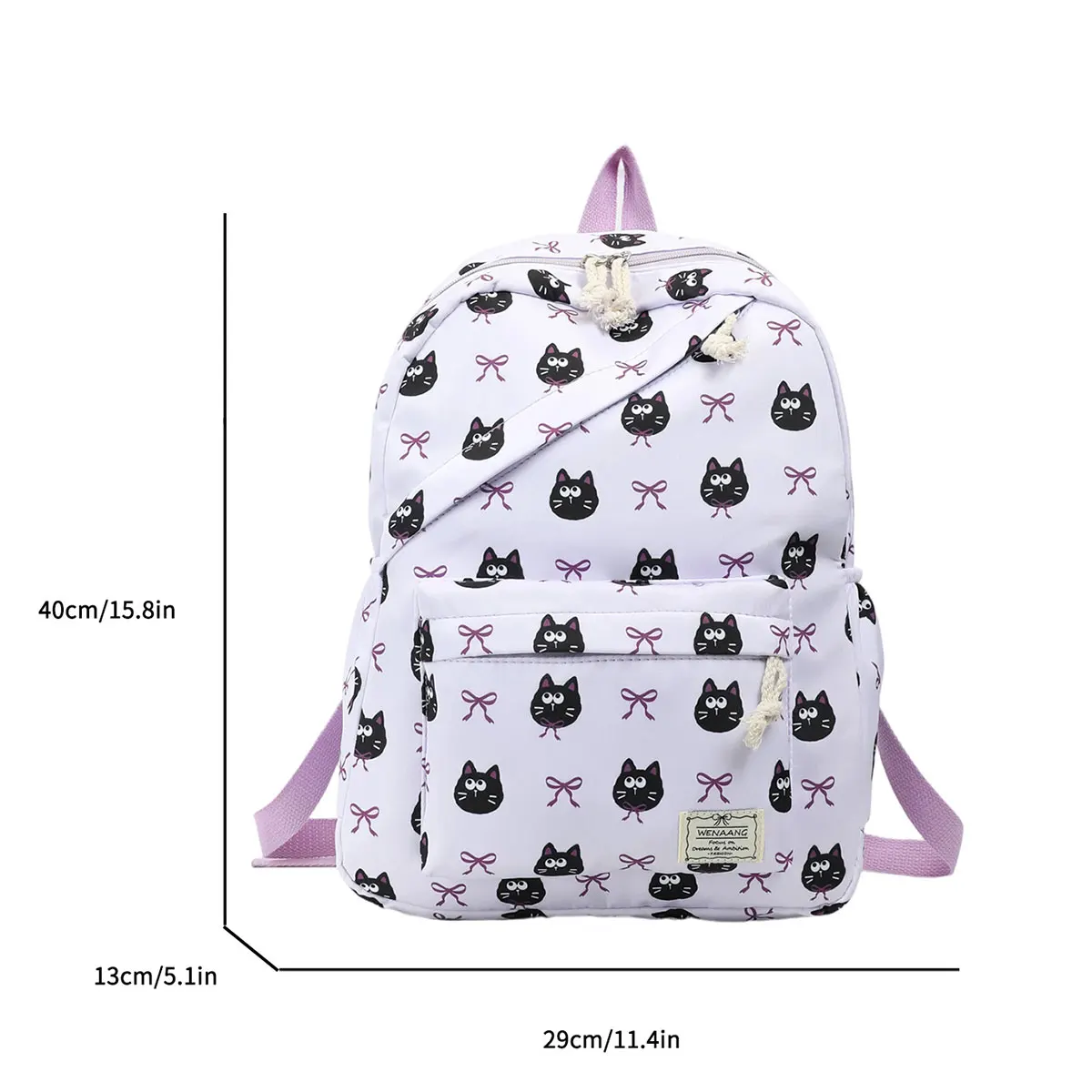 Fresh and Age Reducing Cartoon Animal Bow Print Student Backpack Nylon Lightweight Large Capacity Casual Backpack Campus Commute