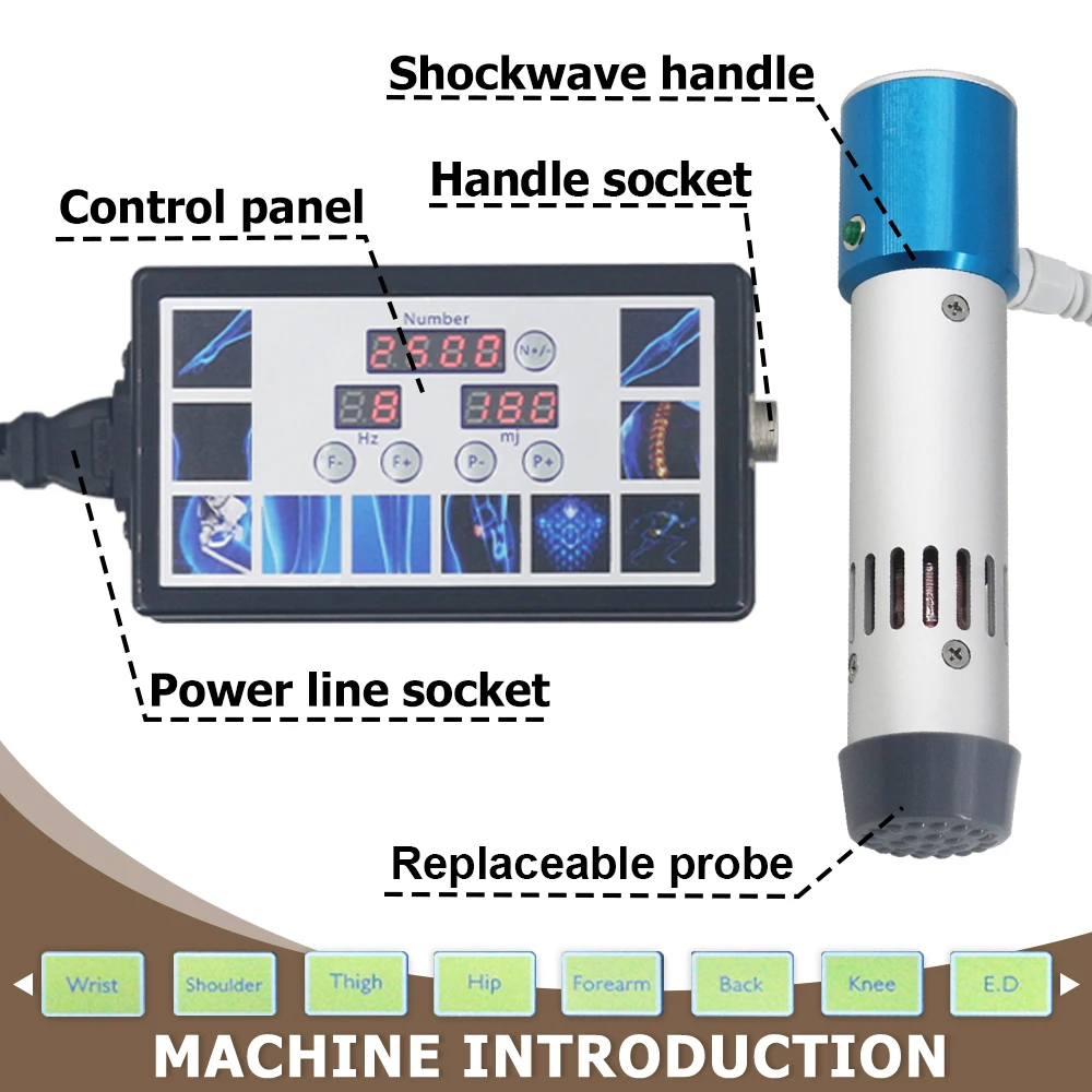 2024 New Shockwave Therapy Machine Tennis Elbow Relieve Body Pain Home Use Physiotherapy Shock Wave For Effective ED Treatment