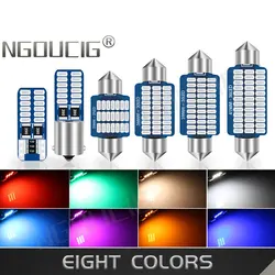 NGOUCIG 2PCS C5W Bulb C10W Led Festoon T10 BA9S W5W 5w5 28mm 31mm 36mm 39mm 41mm Lamp Red Blue Warm White Car Dome Light 12V 24V