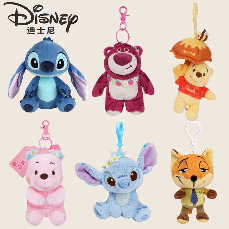 Genuine Disney toy stitch doll pendant small jewelry plush doll strawberry bear schoolbag backpack hanging ornament