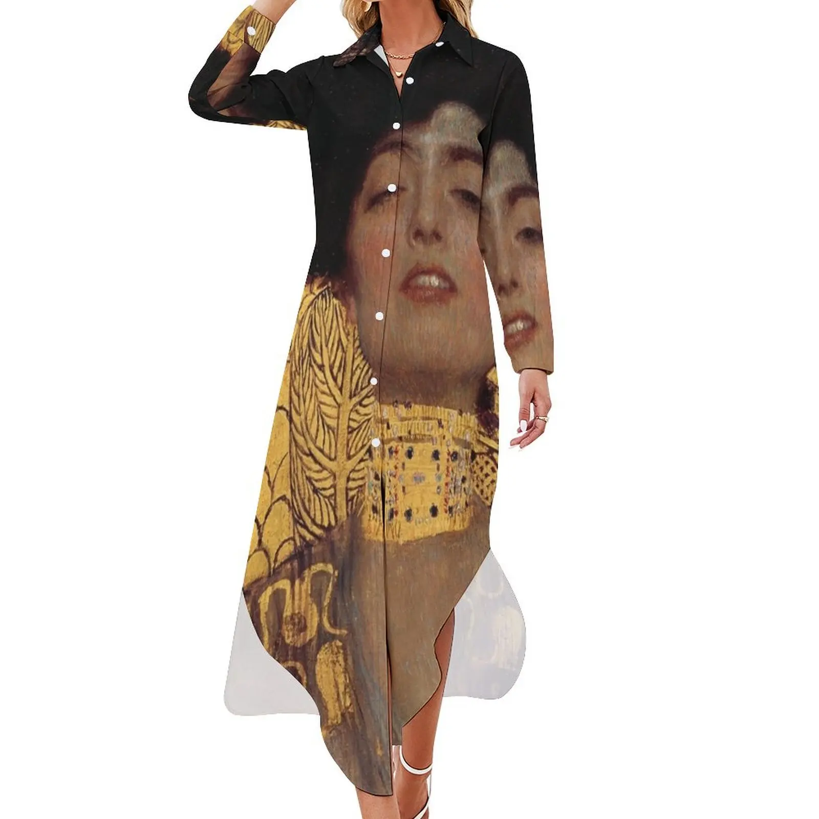 

Gustav Klimt: Judith and the Head of Holofernes, 1901 Long Sleeved Shirt Dress Aesthetic clothing