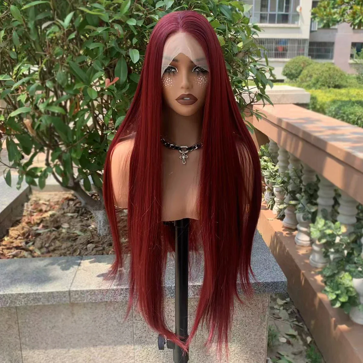 

Мягкий, предварительно сорванный, 99j, бордовый, 26 дюймов, плотность 180, прямой синтетический парик спереди, с детскими волосами, бесклеевой, на каждый день, термостойкий