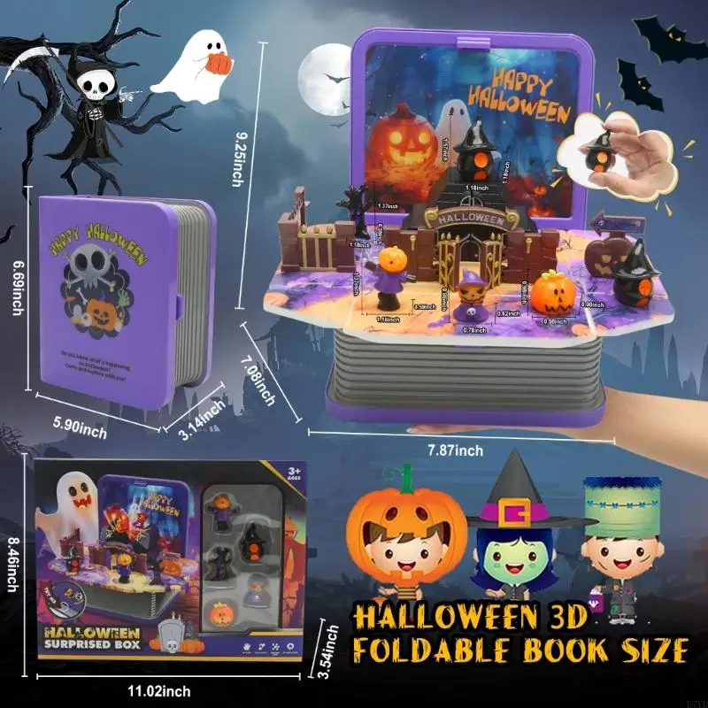 D7YD 스펙터 두개골 접이식 책 디스플레이 할로윈 크리스마스 장면 장식 종이 공예 데스크탑 선반 배열