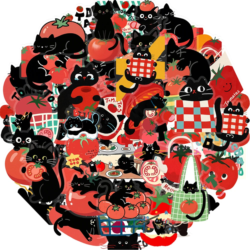 

10/30/50pcs Funny Cartoon Tomato Black Cat Stickers Waterproof Graffiti DIY Phone Guitar Scrapbook Cute Creative Decals Kids Toy