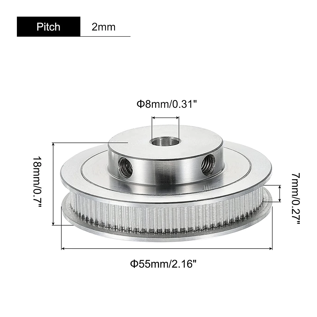 80 Teeth 8mm Bore Timing Pulley, Aluminium Synchronous Wheel Silver with M5 Screw for 3D Printer Belt