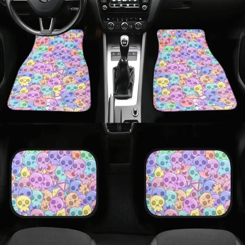 Car Mats, Pastel Skull Car Mats Set, Goth Car Floor Mats for Women, Car Mats Kawaii Creepy, Car Floor Mat Cute, Floor Mat for Ca