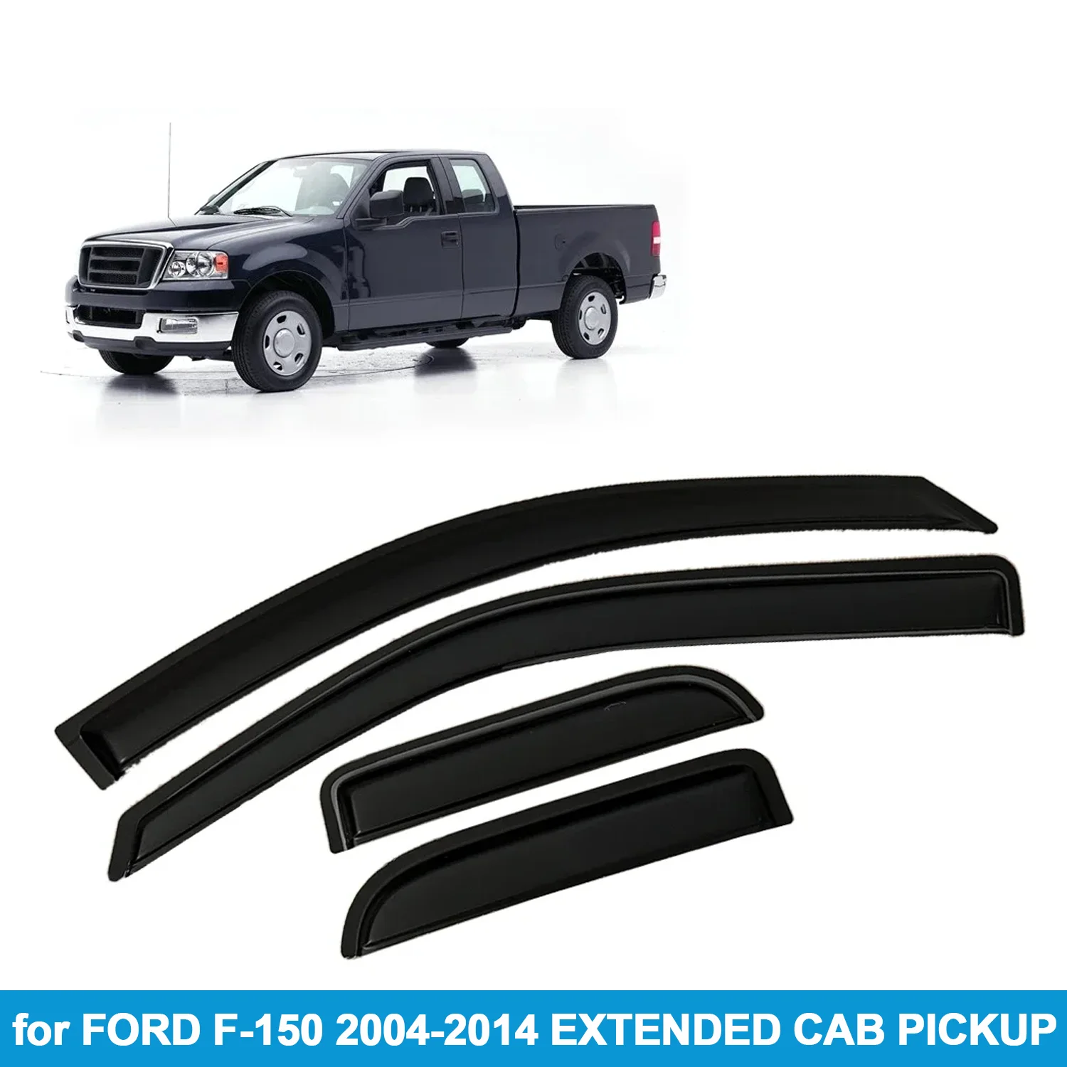 

Window Visor for FORD F-150 2004-2014 EXTENDED CAB PICKUP Rain Guard Side Vent Deflector Weathershield Outside-Mount Tape On