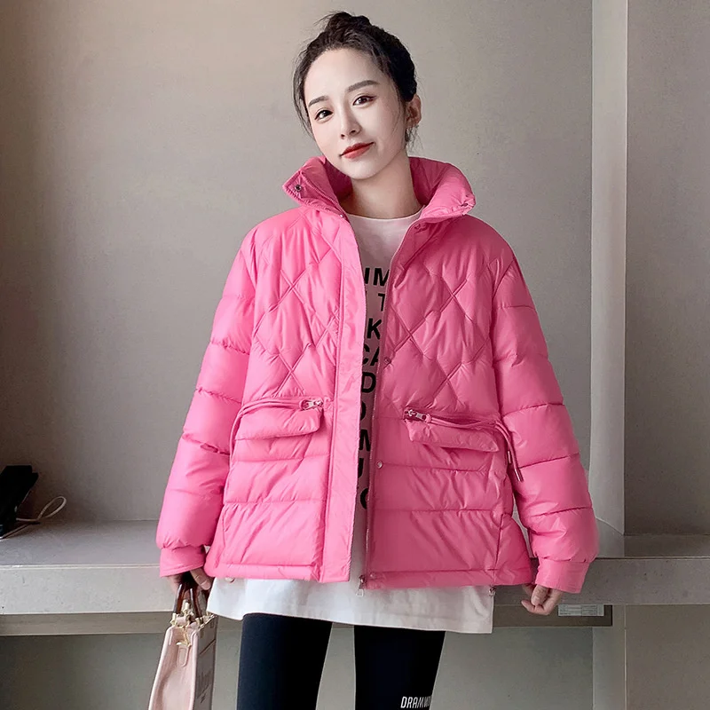 

Casual New Short Parkas Women Fashion Stand Collar Winter Coats Elegant Cotton Padded Jackets