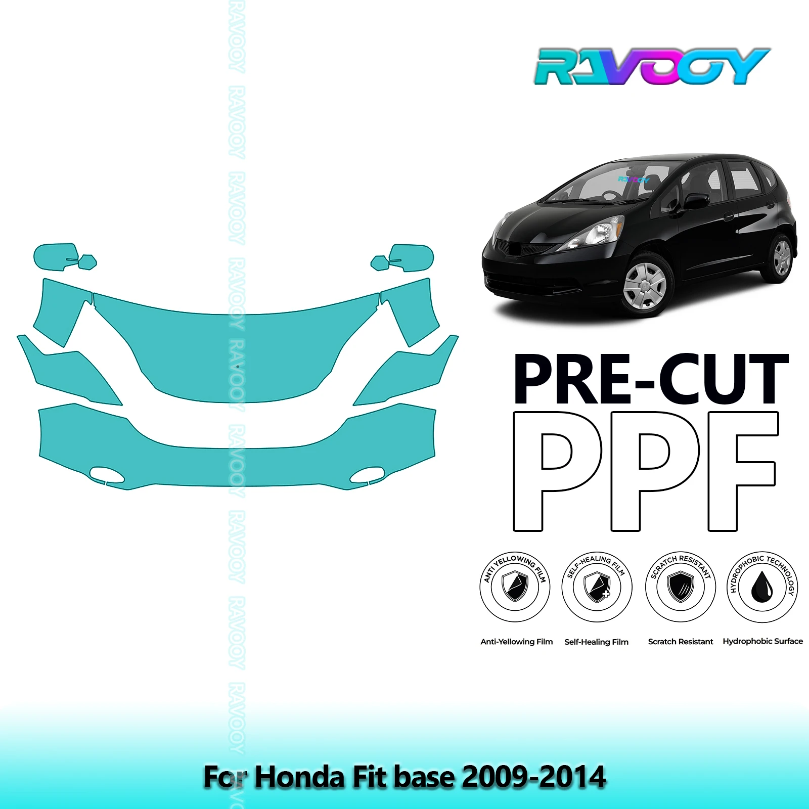 

8.5Mil Precut Paint Protection Film PPF Clear Bra Front Kit For Honda Fit base 2009-2014