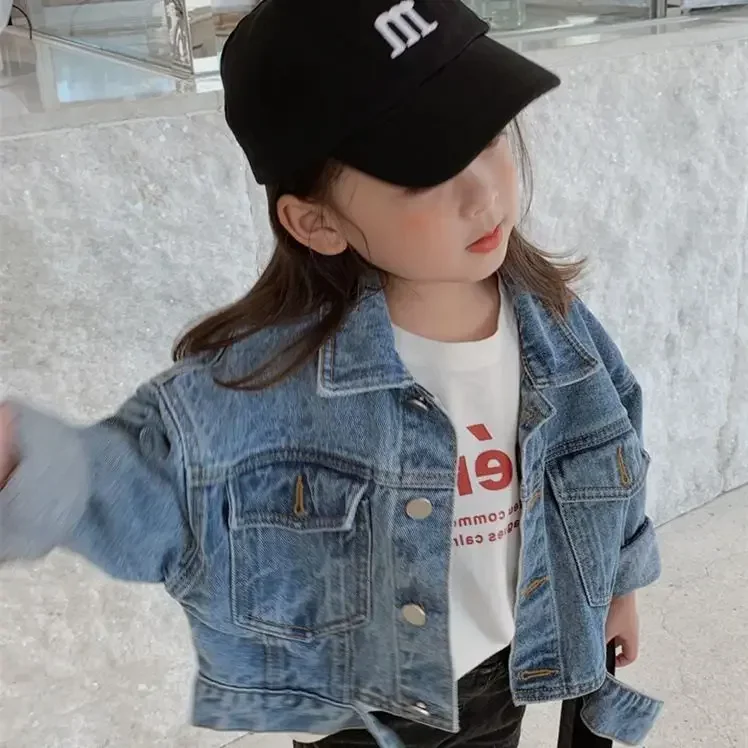 Girls Spring and Autumn New Denim Jacket Korean Loose Fashion Baby Jacket Short Children Neutral Cool All-match Coat