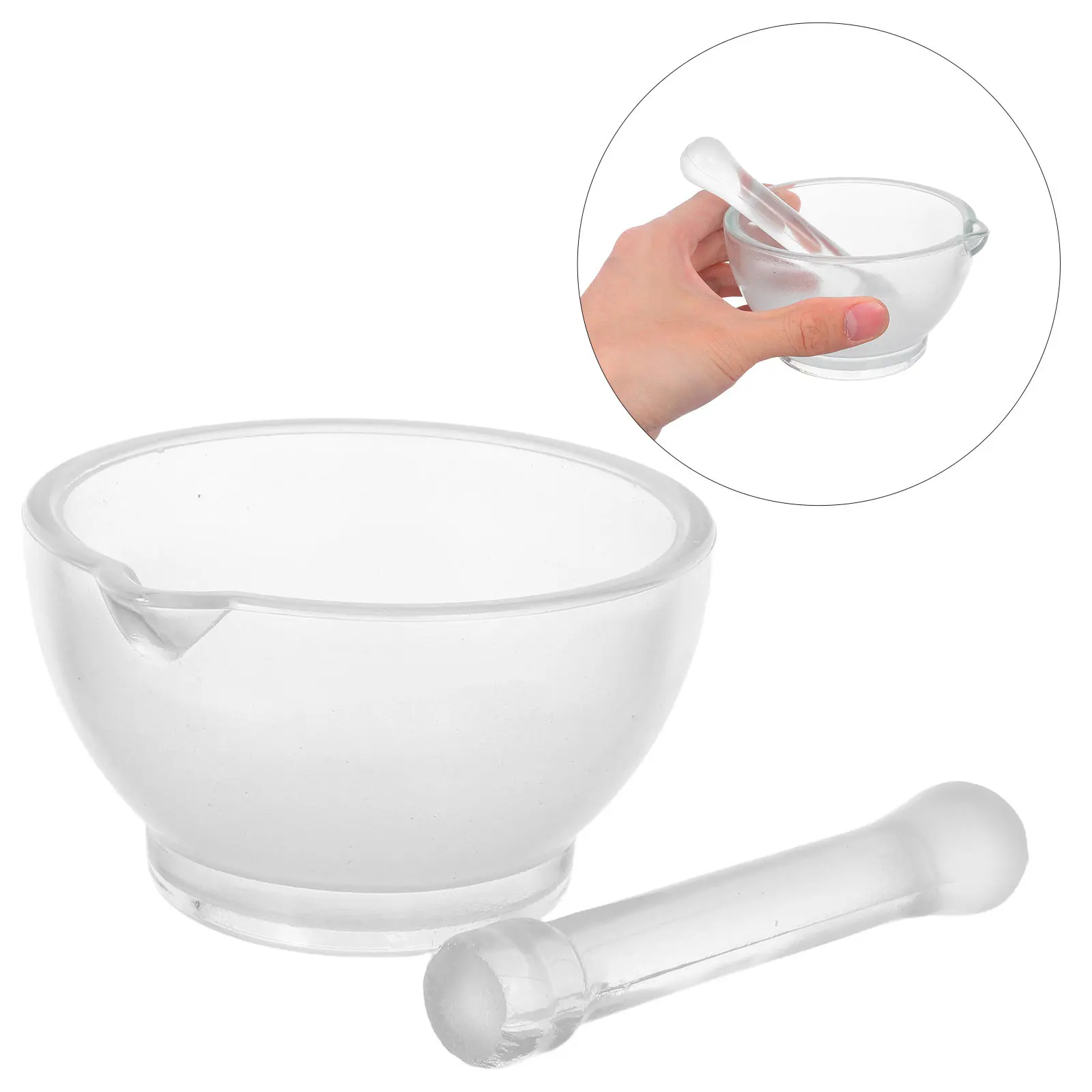 1Set Glass Mortar Pestle Medicine Grinding Tool Mini Clear Grinder Powder Mixer Pharmacy Laboratory Spice Garlic Crusher 8Oz